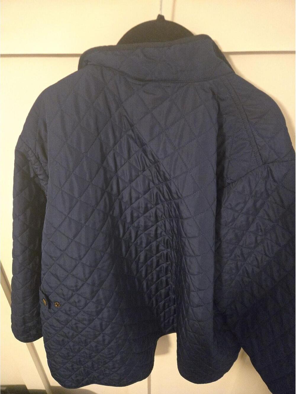 Lands' End Women's Plus 2X/P Navy Diamond Quilted Jacket with Corduroy Collar - Picture 4 of 5